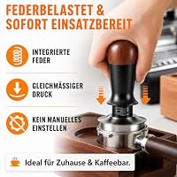 Dusefogo Kaffee Tamper, Kaffeemehlpresser mit Holzgriff, kaffeestempel Edelstahl mit Base Ripple, Espresso Tamper mit 30lbs Anpressdruck Auto-Rebound 58mm – Ansicht 2