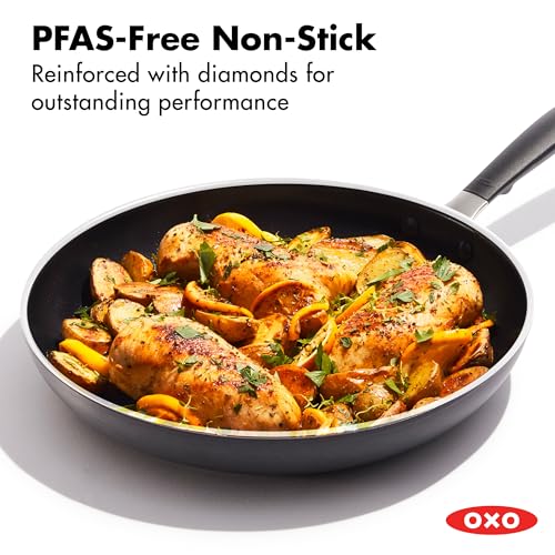 Image of OXO 12 inch Non-Stick Every Day Frying Pan, BPA-Free Comfort Grip Silicone Handle, Dishwasher & Oven Safe, PFAS-Free Ceramic Skillet, Eggs & Omelets, Black