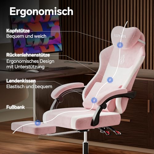 SUKIDA Gaming Stuhl, Ergonomischer Schreibtischstuhl mit Fußstütze Kopfstütze und Lendenkissen… – Ansicht 4
