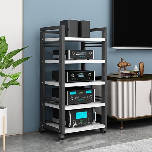 XingLi 5-Tier Movable AV Media Stand, Video Component Cabinet Stereo Stand, Modern AV Cabinet, Corner TV Stand for/Game Consoles/DVD Player/Projector/TV Accessories(Color:D -55x40x100cm)