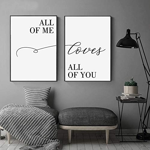 Toile peinture art mural All Of Me Loves All Of You 50x70cm lot de 2