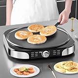 Elektrischer Crêpe-Maker, antihaftbeschichtete Grillplatte & Bratpfanne, 2200 W Auto Roti & Pfannkuchenbereiter mit unbegrenzter Temperaturkontrolle, Faltbare Aufbewahrung, Sieben-Loch-Topf für Eier