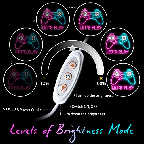 Image of Lingqiang Gaming Neon Sign, Lets Play Game Led Sign for Boys Gamer Room Decor, Video Game Controller Light Game Zone Bedroom Wall Gamepad Shape Kids Teen Gift, Ice Blue Pink - Game Controller