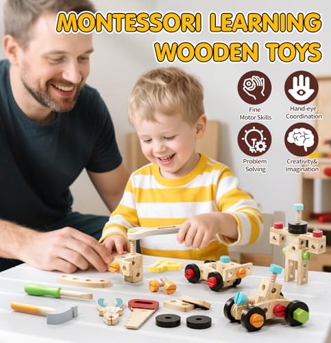 image for Lehoo Castle Kids Tool Set with Toolbox, Wooden Toys for 3 4 5 Years O
