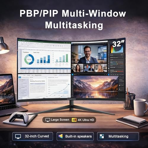 Image of XUNDEFINED 32 Inch 4K 60Hz Curved Monitor, UHD(3840 x 2160) VA Computer Monitor, 3000:1 Contrast, sRGB 120%, Blue Light Filter, Free-Sync with HDMI, DisplayPort for Home and Office