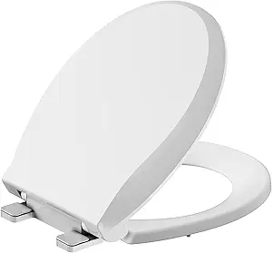 17'' Toilet Seat with Cover Soft Close, Toilet Lid Slow Close Quiet No, Easy Installation & Release,Safe PP Material Easy Clean, Comfortable Ergonomic Design, Suitable to Round Toilets,White
