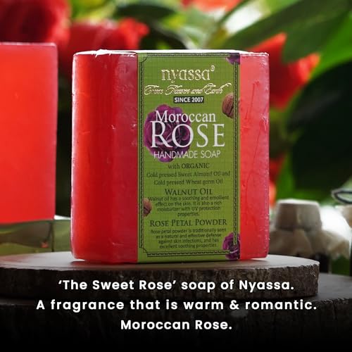 Image of Nyassa Moroccan Rose Natural Bathing Handmade Soap | walnut Oil & Rose Petal Powder| Floral Fragrance Pack of 150gm