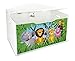 Leomark Caja de Madera XL Banco Blanco con Almacenamiento para Juguetes, Accesorios Baúl de Juguetes Tema: Zoo Animales, Dim: 68 x 42 x 46 (alto) cm
