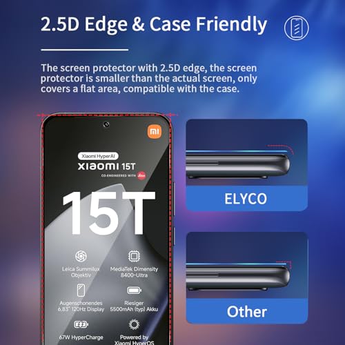ELYCO Sichtschutz Schutzfolie für Xiaomi 15T/15T Pro für Panzerglas, 2 Stück Anti-Spy Sichtschutzfolie, Sichtschutz Panzer Schutz Glas, Privacy Displayschutz, 9H Härte, Kratzfest, Blasenfrei