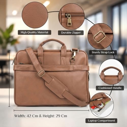Image of Giftana 7 in 1 Laptop Bag and Laptop Stand with Personalized Diary & Pen, Keychain, Card Holder, Mobile Stand Set, Customized Gift for Husband, Employee Welcome Kit, Corporate Gift for Employees (Brown)