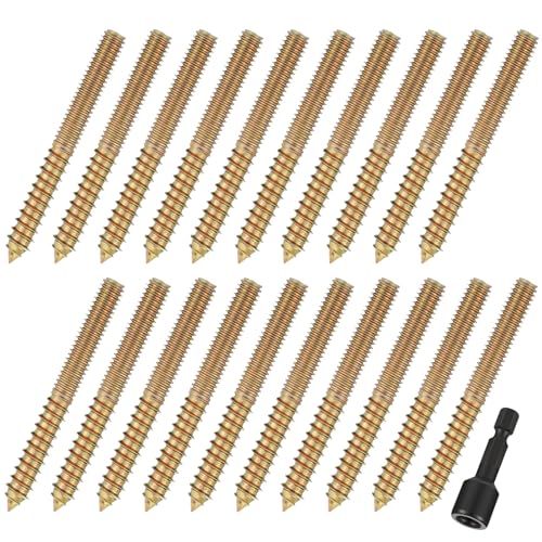 Image of Hicarer 20 Pack 5 /16-18 x 4 Inch Hanger Bolts Double Headed Bolts with Driver Self Tapping Screw Threaded Rod Screws for Furniture Double Headed for Wood Furniture Joint