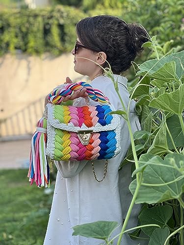 Image of Evening Clutch Bag for Women, Handmade Crochet Wedding Party Purse, Small Flap Formal Crossbody Handbag Evening Clutch