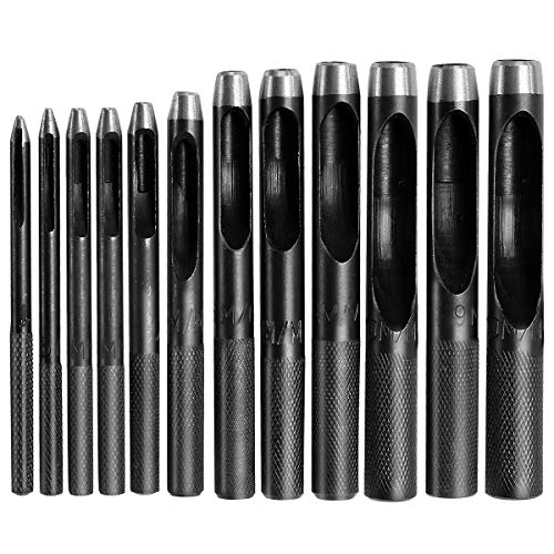 12Pcs Leather Hole Punch - Round Steel Leather Craft Hollow Hole Punch, Cutter Tool For Watch Bands, Leather, Belts, Canvas, Paper, Plastics (1Mm To 10Mm) #TOP15