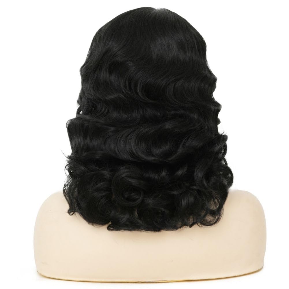 Black Curly Finger Wave Wigs for Women Long 1920s Wig Vintage Wigs Lady Synthetic Cosplay Costume Wig - Image 4