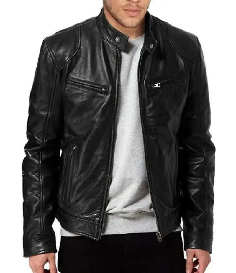Mens Leather Jacket Slim Fit Short-Coat Lapel PU Jackets Autumn Zipper Stand Windproof Leather Coat Mens Clothing2