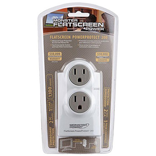 Monster Power Flatscreen PowerProtect 200 - 1100 Joules Advanced SurgeGuard Protection for LCD and Plasma TVs - Protects 2 AC Electrical Power Outlets and HDTV Coaxial Cable via 24K Gold Connections
