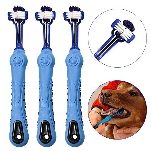 onebarleycorn -3 Pack Cepillo de Dientes para Perros para el Cuidado Dental de Las Mascotas, Cepillo de Dientes de Triple Cabeza Peluquería para Mascotas para una fácil Limpieza del Cuidado bucal