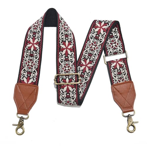 Image of LEMEDE Purse Strap,2 inch Leather End Shoulder Strap Adjustable Replacement,Retro Jacquard Multi-pattern Crossbody Bag Straps