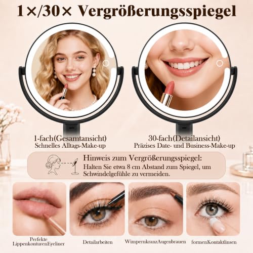 MOMOKUBA Kosmetikspiegel mit Beleuchtung, Vergrößerungsspiegel mit Licht 30fach, Kosmetikspiegel mit Vergrößerung 7"… – Ansicht 3