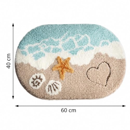 Image of Beach Theme Microfiber Bath Mat for Bathroom, Anti-Skid Soft Absorbent Bath Rug Door Mat Sea Shell Starfish Ocean Design Washable Floor Carpet for Bathroom, Bedroom & Home Decor