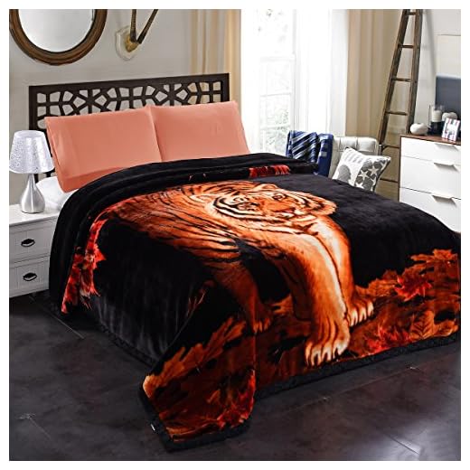 JML 10 Pounds Heavy Plush Soft Blankets for Winter, Korean Style Mink Velvet Fleece Blanket 85" x 93"- 2 Ply A&B Printed Raschel Bed Blanket (Tigers)