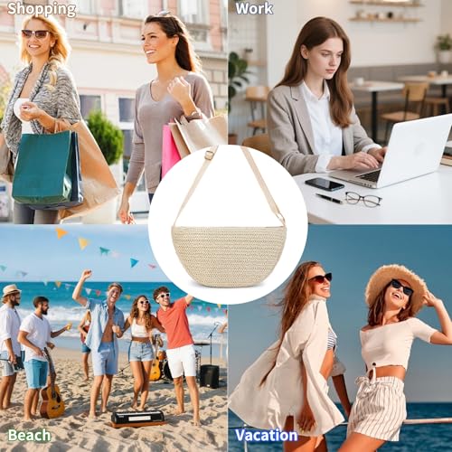 Image of RNIEGA Straw Crossbody Bag for Women Woven Crescent Beach Bags Summer Shoulder Purses Handbag with Adjustable Strap