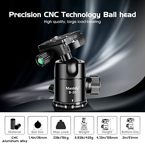 Manbily Ball Head for Shooting Stick Tripod, 360° Panoramic Clamp Rest for DSLR, Up to 33lbs Load Capacity