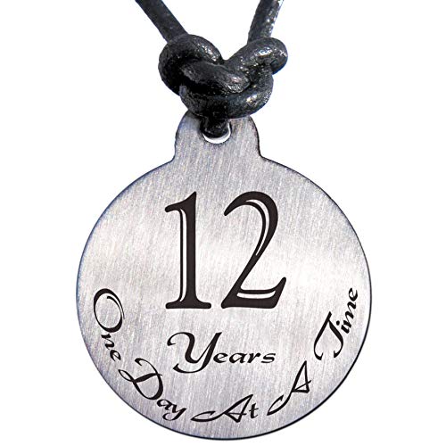 Serenity is Forever 12 Year Sobriety Anniversary Medallion Leather Necklace for Sober Birthday, AA Alcoholics Anonymous, NA Narcotics Anonymous