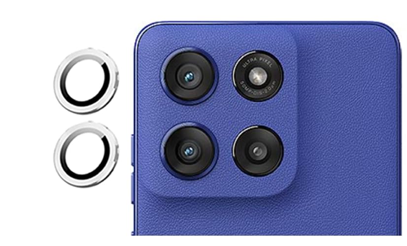 Image of imluckies Camera Ring Lens Protector (Aluminum with Tempered Glass) Compatible for Moto Edge 60 Stylus - Silver (Pack of 2 rings)