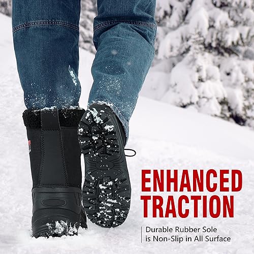 Image of R CORD Snow Boots for Men Waterproof Mens Snow Boots Non-Slip Insulated Warm Durable Winter Boots for Men Winter Hiking Boots Outdoor Boots for Men