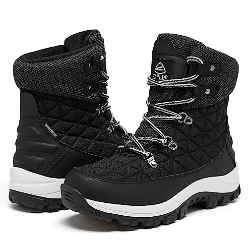 EARLDE Winterschuhe Damen Wasserdicht Schneestiefel Warm Gefüttert Winterstiefel Rutschfest Outdoor Schuhe Winter Stiefel Schwarz 39 Größe