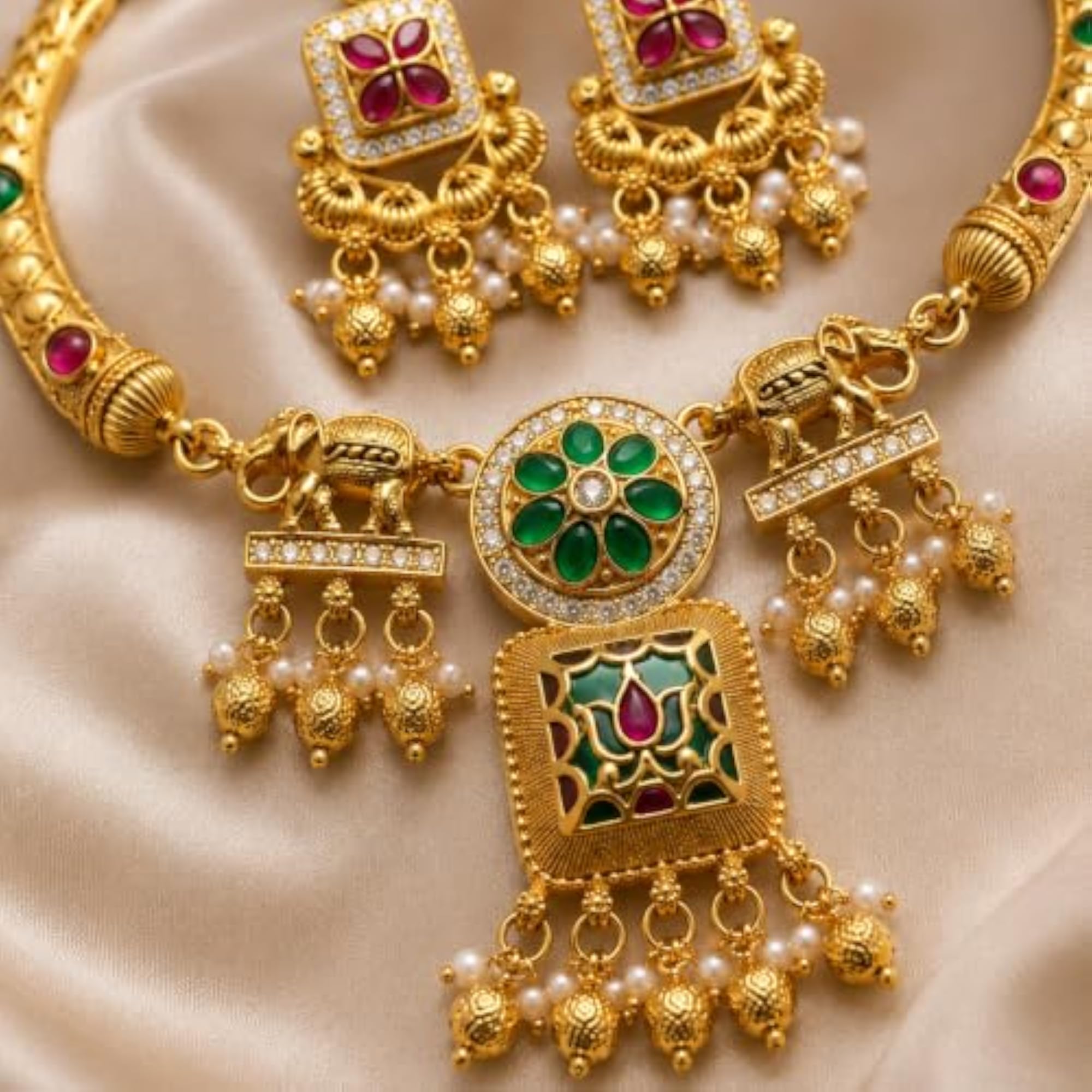 Women's Heerangan Traditional Ethnic Necklace Set with Earrings
