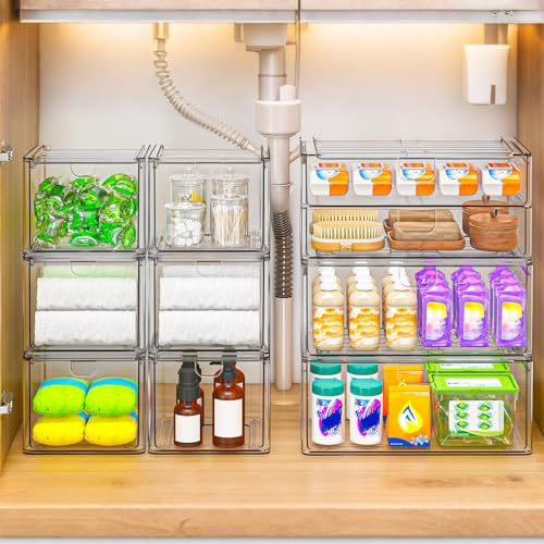 Image of caktraie Acrylic Stackable Storage Drawers Set of 6, Clear Plastic Storage Drawer Organzier, Storage Organizer, Makeup Organizer,Ideal for Vanity, Bathroom,Cabinet,Pantry Organization