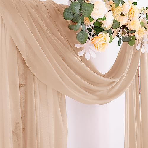 Image of Socomi Wedding Arch Draping Fabric 29 inch x 20Ft 1 Panel Nude Sheer Outdoor Curtain Drapes Extra Long for Bridal Baby Shower Ceremony Birthday Party Decor