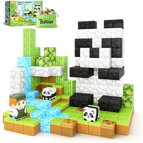 Magnetic Blocks-Build Mine Magnet World Panda Edition, Magnetic Tiles Building Blocks for Boys & Girls Age 3-5 4-8 5-7, Kids STEM Sensory Learning Outdoor Toys for 3+ Years Old Girls Boys Gifts Cover