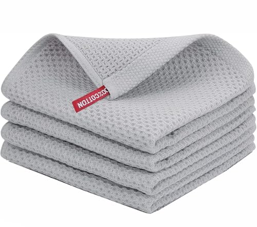 Image of 100% Cotton Kitchen Dish Cloths, 6 Pack Waffle Weave Ultra Soft Absorbent Dish Towels for Drying Dishes Quick Drying Kitchen Towels Dish Rags, 13.4 X 13.4 Inches (Light Grey, Pack of 4)