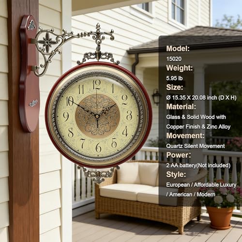 Vintage Double Sided Wall Clock with Glass & Copper Finish - Image 3