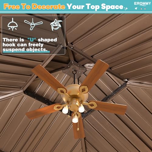 EROMMY 12' x 12' Hardtop Gazebo, Aluminum Frame Gazebos with Galvanized Steel Double Roof, Permanent Outdoor Metal Pavilion with Curtain and Netting for Patio, Lawn, Deck - Image 4