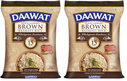 Image of Daawat Brown, Cooks in 15-minute, Full Bran Intact, Fibre-Rich Basmati Rice, 5 Kg (Pack of 2)