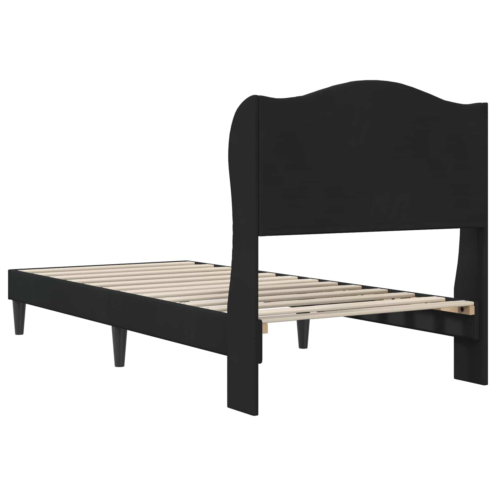 Rama de cama con cabecero de terciopelo negro 90x200 cm estructura moderna con listones robustos para dormitorio y habitacion de huespedes
