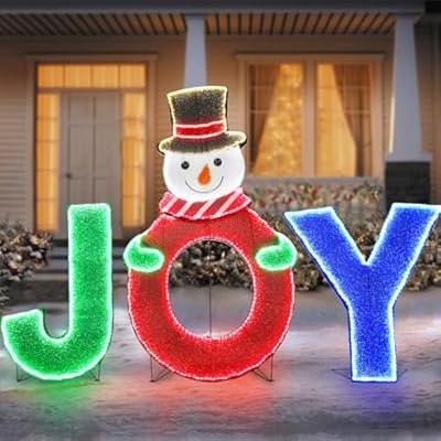 48'' Joy Snowman Lighted-Up Sign, Large Joy Christmas Yard Garden Decoration with SMD Lights for Winter Holiday Home Pathway Lawn Walkway Display Decor