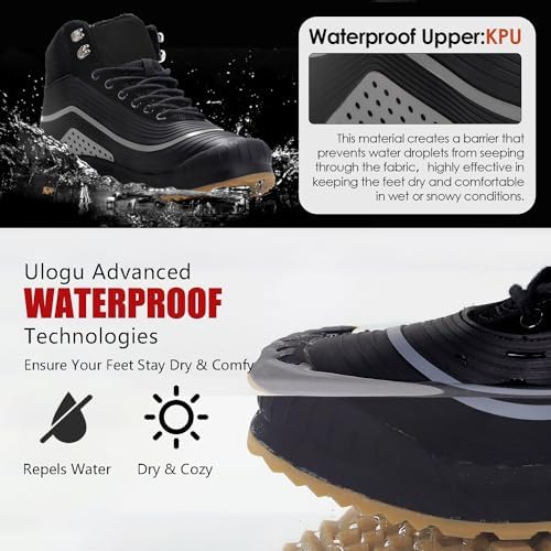 ulogu Snow Boots men Waterproof Insulated Black Duck Boots Fur Lined Warm Ankle Booties Lightweight Comfortable Winter Walking Shoes Zapatos Botas Invierno Para hombres Size 10 | Image 1