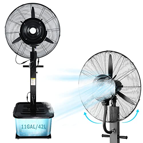 HADECOLL Ventilador Oscilante Nebulizador De 90° con Pedestal Y Nebulizador, Ventilador Industrial De 3 Velocidades para Patio, Restaurante Exterior, Garaje, Gimnasio, 81 Cm/31,9 Pulgadas