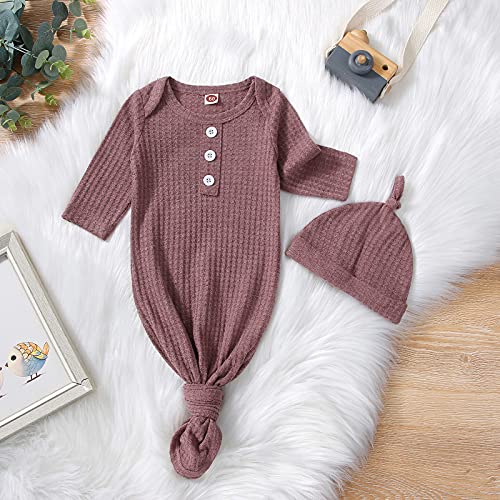 Image of Twopumpkin Baby Girl Boy Coming Home Knotted Gown Unisex Newborn Infant Sleep Onesie Outfit Cute Baby Winter Pajamas