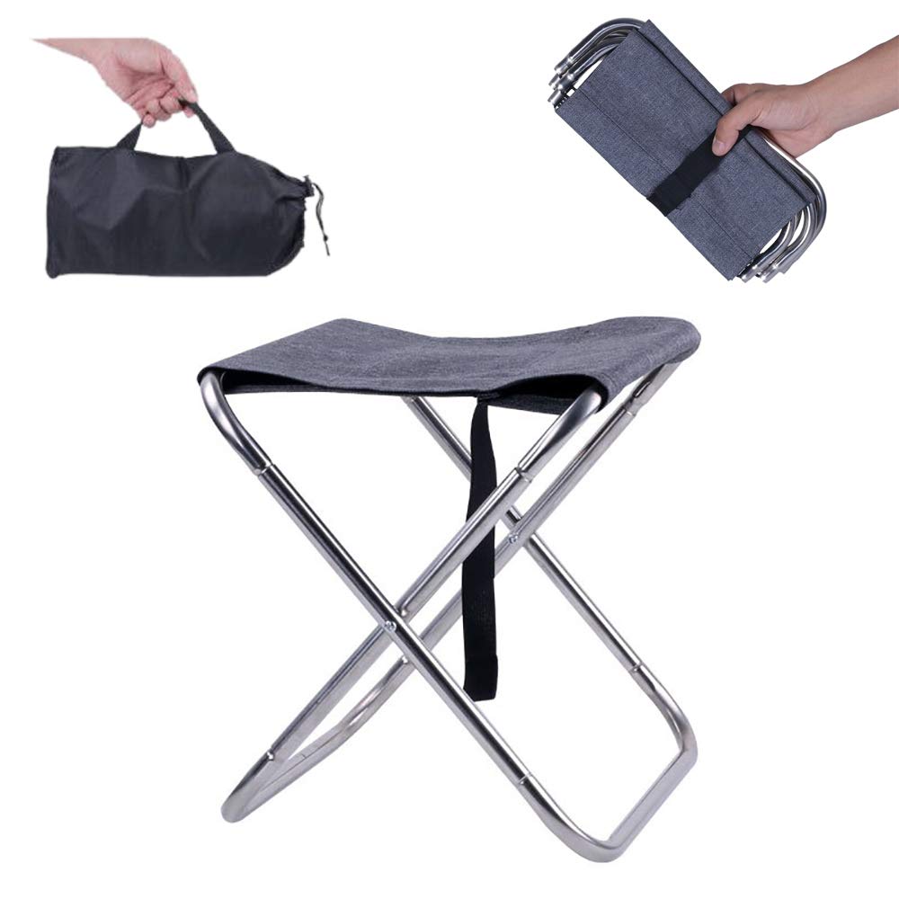 Tabouret De Camping Pliable – Robuste, Capacité 140 Kg, En Acier Inoxydable, Avec Sac De Rangement – Idéal Pêche, Rando, Jardinage