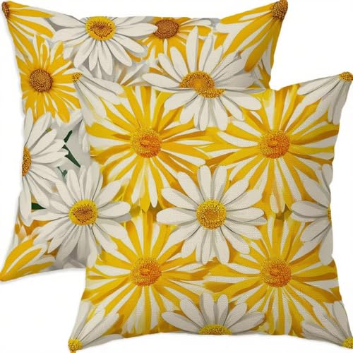 Housse coussin 60x60cm anti-tache imperméable jaune vintage - 2