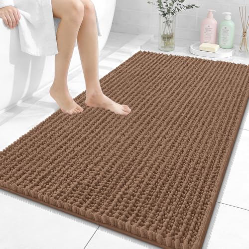 Image of OLANLY Bathroom Rug Mat 44x32, Thick Soft and Absorbent Chenille Bath Mat, Non-Slip Rubber Backing, Machine Washable Quick Dry Bath Rugs for Tub Shower Floor, Home Decor Accessories, Mocha