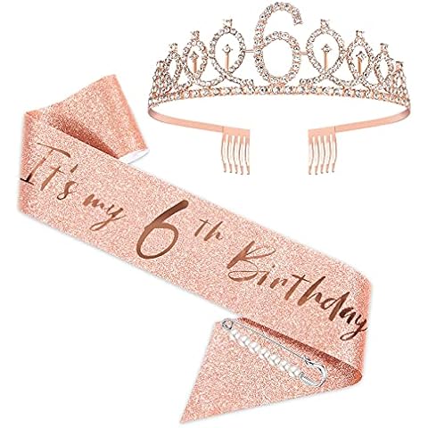 6th Birthday Sash and Tiara for Girls, Rose Gold Birthday Sash Crown 6 & Fabulous Sash and Tiara for Girls, 6th Birthday Gifts for Happy 6th Birthday Party Favor Supplies Cover