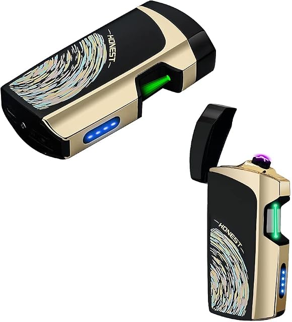 SKRFIRE Rechargeable Lighter Infrared Sensor Plasma Lighter, Windproof Dual Arc Lighter Outdoor Rechargeable USB Lighter Flameless Electric Lighter with LED Battery Indicator (Black Meteor)
