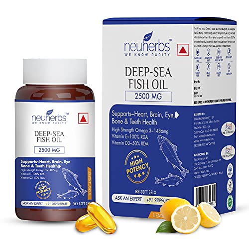 Neuherbs Deep Sea Omega 3 Fish Oil – Omega 3 Supplement Triple Strength 2500 Mg (Essential Fatty Acid Combination of 1486 mg 892 mg EPA and 594 mg DHA per serving), Fish Oil softgels with No Fishy Burps with Lemon Flavour- 60 Softgel for Men and women Neuherbs Deep Sea Omega 3 Fish Oil – Omega 3 Supplement Triple Strength 2500 Mg (Essential Fatty Acid Combination of 1486 mg 892 mg EPA and 594 mg DHA per serving), Fish Oil softgels with No Fishy Burps with Lemon Flavour- 60 Softgel for Men and women